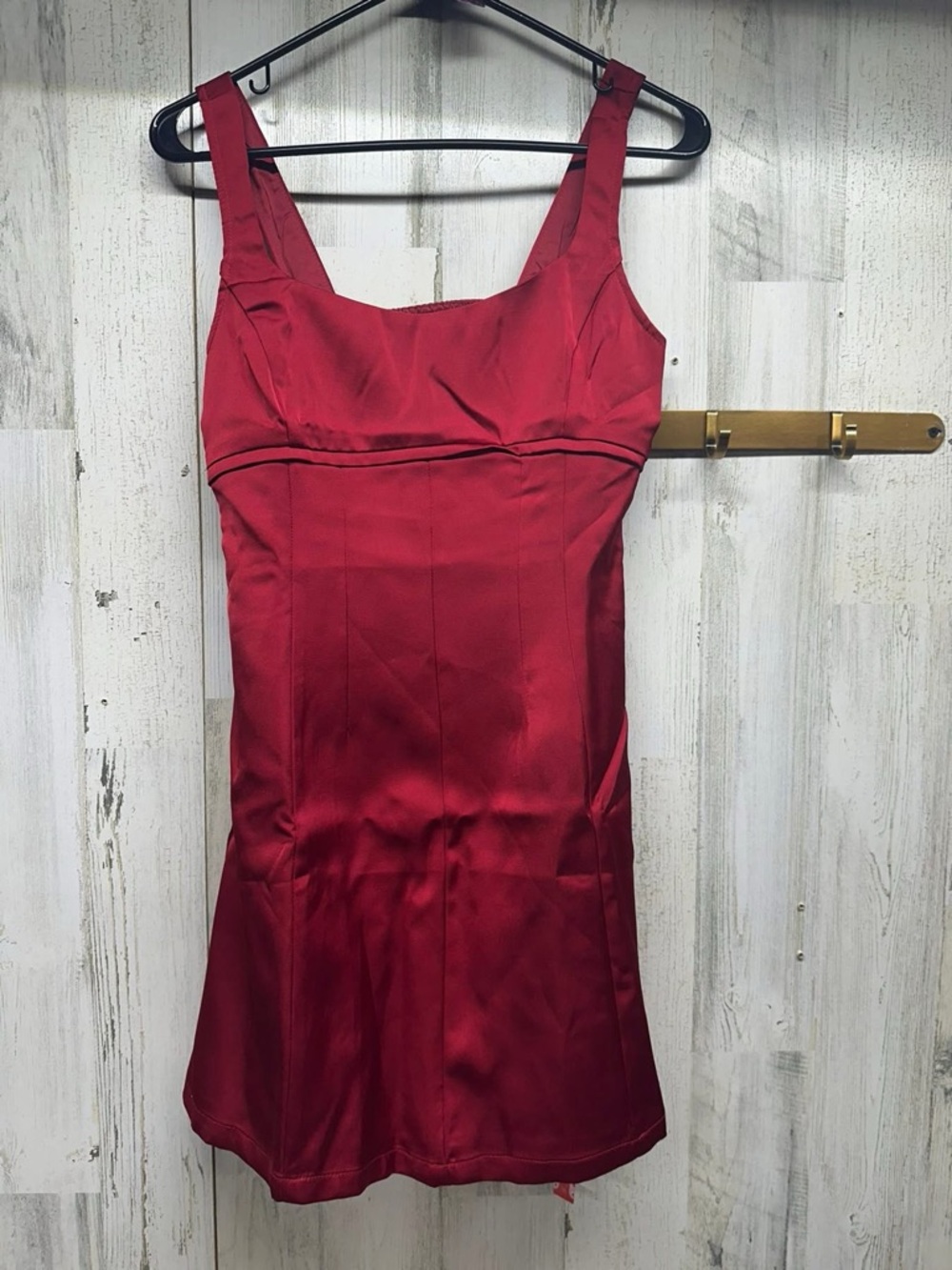 Cider Women’s Red Satin Mini Dress - Sleek Square Neck, Cutout Back XS nwt